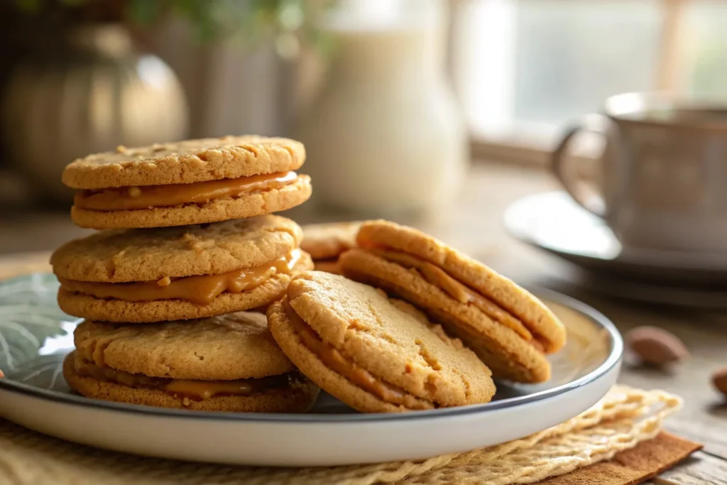 "Deliciously baked cookies with golden edges and soft centers, stacked on a plate, showing the perfect texture and thickness, illustrating how to prevent flat cookies."