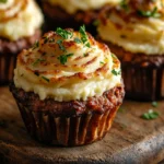 Savory meatloaf topped with creamy mashed potatoes, broiled to golden perfection, and garnished with fresh parsley.